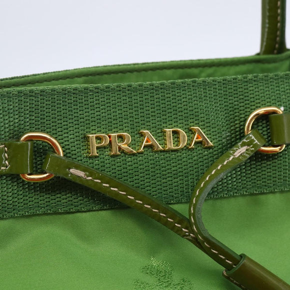 PRADA Hand Bag Nylon Green Gold Auth 148794V