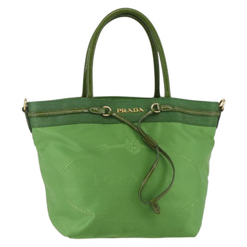 PRADA Hand Bag Nylon Green Gold Auth 148794V