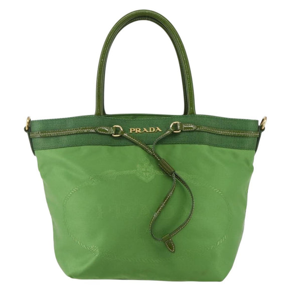 PRADA Hand Bag Nylon Green Gold Auth 148794V