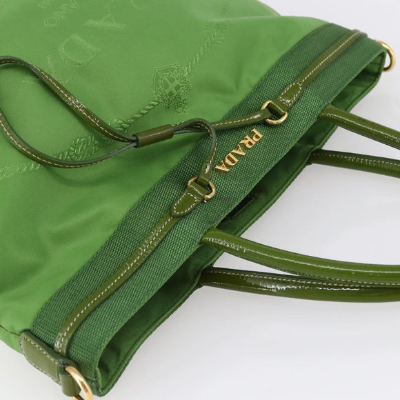 PRADA Hand Bag Nylon Green Gold Auth 148794V