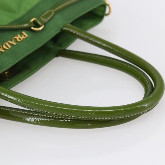 PRADA Hand Bag Nylon Green Gold Auth 148794V