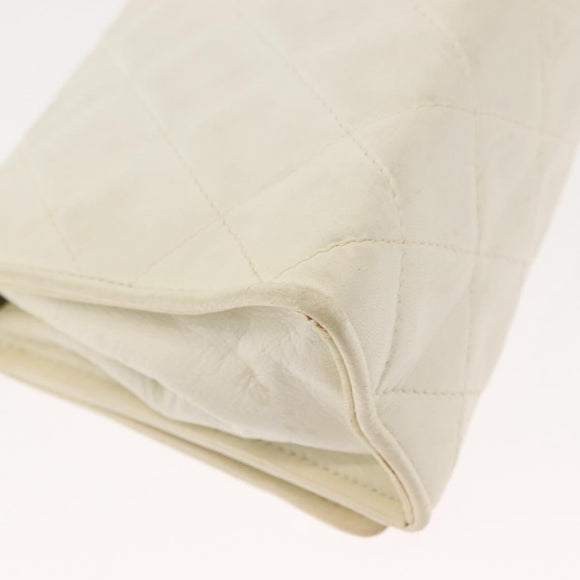 CHANEL Matelasse Chain Shoulder Bag Lamb Skin White Gold CC Auth 148797