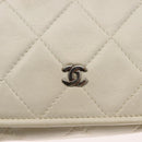 CHANEL Matelasse Chain Shoulder Bag Lamb Skin White Gold CC Auth 148797-19