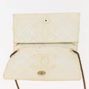 CHANEL Matelasse Chain Shoulder Bag Lamb Skin White Gold CC Auth 148797-9