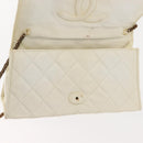 CHANEL Matelasse Chain Shoulder Bag Lamb Skin White Gold CC Auth 148797-21