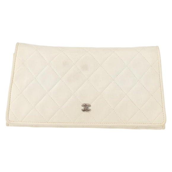 CHANEL Matelasse Chain Shoulder Bag Lamb Skin White Gold CC Auth 148797