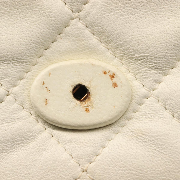 CHANEL Matelasse Chain Shoulder Bag Lamb Skin White Gold CC Auth 148797