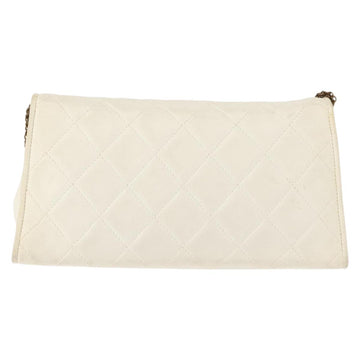 CHANEL Matelasse Chain Shoulder Bag Lamb Skin White Gold CC Auth 148797 - 0