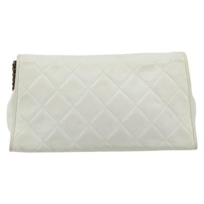 CHANEL Matelasse Chain Shoulder Bag Lamb Skin White Gold CC Auth 148797 - 0