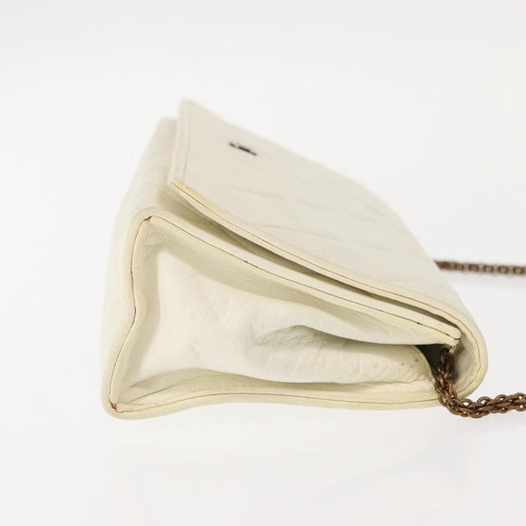 CHANEL Matelasse Chain Shoulder Bag Lamb Skin White Gold CC Auth 148797