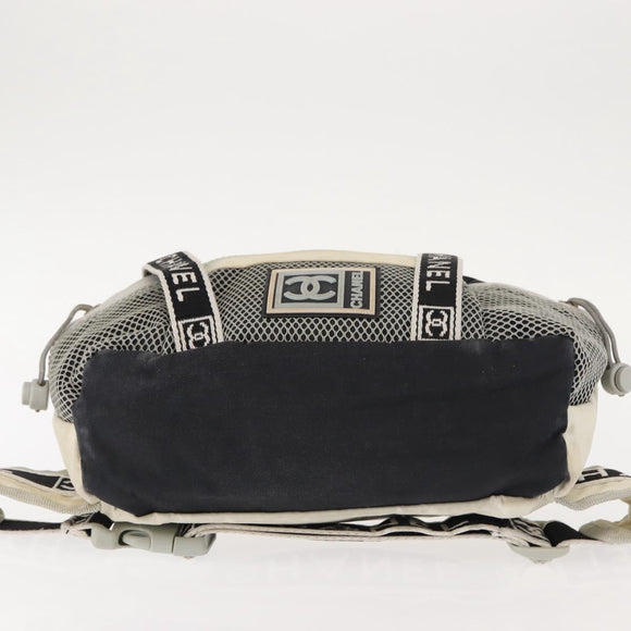 CHANEL Sports Line Waist bag Nylon Navy Silver CC Auth 148798