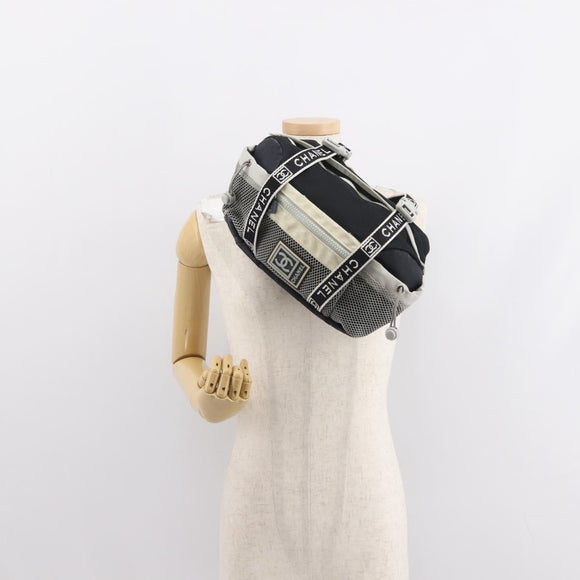 CHANEL Sports Line Waist bag Nylon Navy Silver CC Auth 148798