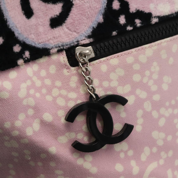 CHANEL High Summer Tote Bag Canvas Pink Silver CC Auth 148799