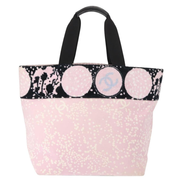 CHANEL High Summer Tote Bag Canvas Pink Silver CC Auth 148799
