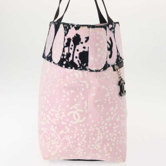 CHANEL High Summer Tote Bag Canvas Pink Silver CC Auth 148799