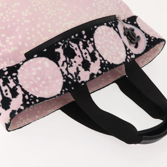 CHANEL High Summer Tote Bag Canvas Pink Silver CC Auth 148799