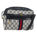 GUCCI GG Supreme Sherry Line Bag PVC Navy Gold Red 378 02 004 Auth 148802-1