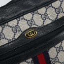 GUCCI GG Supreme Sherry Line Bag PVC Navy Gold Red 378 02 004 Auth 148802-14