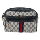 GUCCI GG Supreme Sherry Line Bag PVC Navy Gold Red 378 02 004 Auth 148802-2