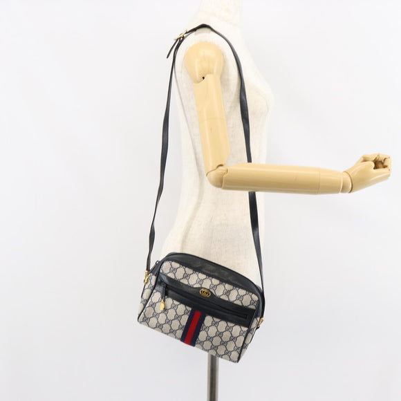 GUCCI GG Supreme Sherry Line Bag PVC Navy Gold Red 378 02 004 Auth 148802