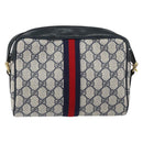 GUCCI GG Supreme Sherry Line Bag PVC Navy Gold Red 378 02 004 Auth 148802-3
