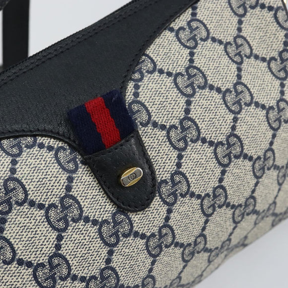 GUCCI GG Supreme Sherry Line Bag PVC Navy Gold Red 89 02 018 Auth 148804