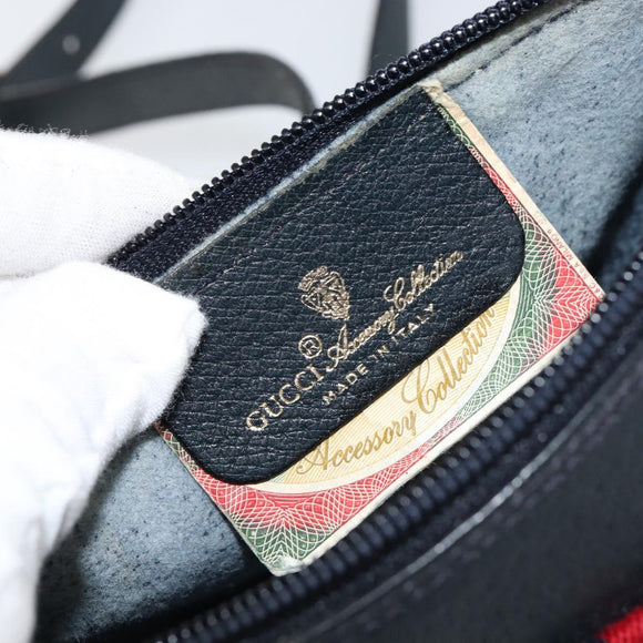 GUCCI GG Supreme Sherry Line Bag PVC Navy Gold Red 89 02 018 Auth 148804