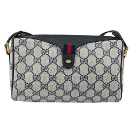 GUCCI GG Supreme Sherry Line Bag PVC Navy Gold Red 89 02 018 Auth 148804 - 0