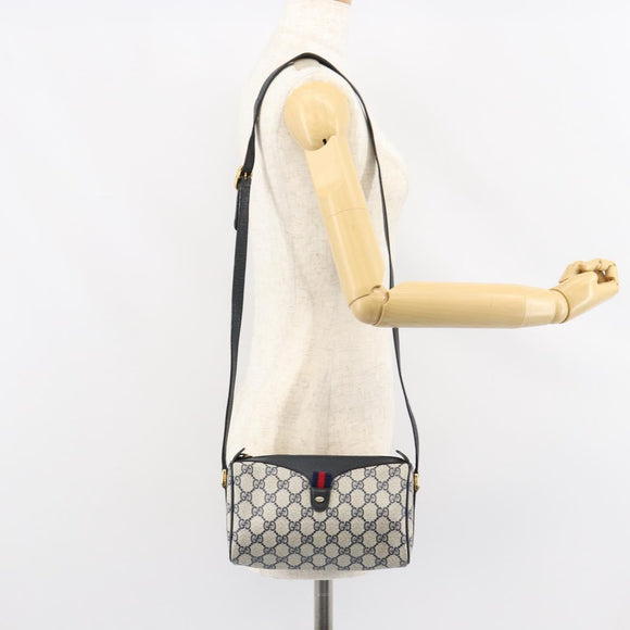 GUCCI GG Supreme Sherry Line Bag PVC Navy Gold Red 89 02 018 Auth 148804