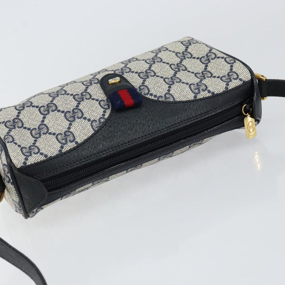 GUCCI GG Supreme Sherry Line Bag PVC Navy Gold Red 89 02 018 Auth 148804