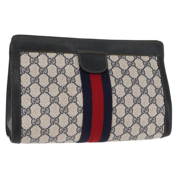 GUCCI GG Supreme Sherry Line Clutch Bag PVC Navy Red 67 014 2125 Auth 148805
