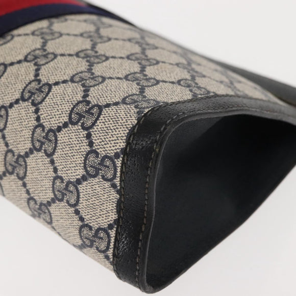 GUCCI GG Supreme Sherry Line Clutch Tas PVC Navy Rood 67 014 2125 Auth 148805
