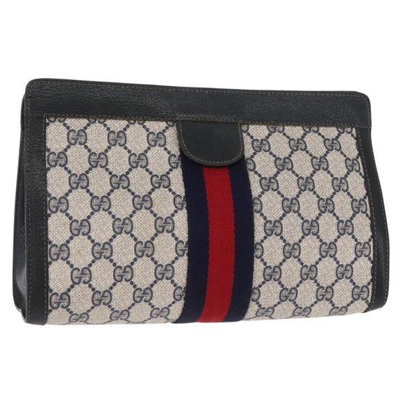 GUCCI GG Supreme Sherry Line Clutch Tas PVC Navy Rood 67 014 2125 Auth 148805