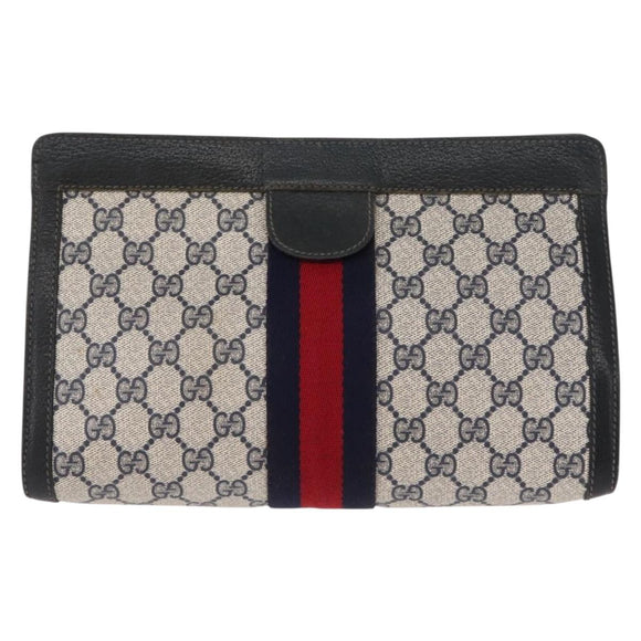 GUCCI GG Supreme Sherry Line Clutch Bag PVC Navy Red 67 014 2125 Auth 148805