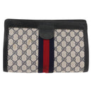 GUCCI GG Supreme Sherry Line Clutch Bag PVC Navy Red 67 014 2125 Auth 148805-2