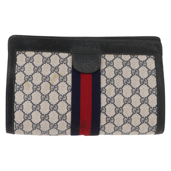 GUCCI GG Supreme Sherry Line Clutch Bag PVC Navy Red 67 014 2125 Auth 148805
