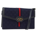 GUCCI GG Canvas Sherry Line Shoulder Bag Navy Gold Red Auth 148806-1