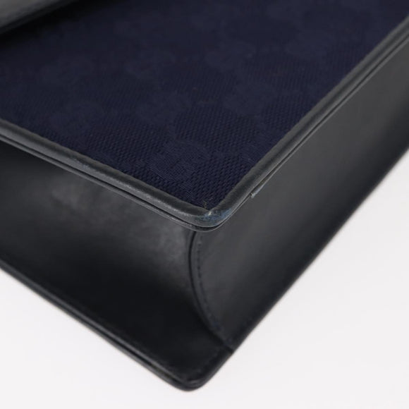 GUCCI GG Canvas Sherry Line Shoulder Bag Navy Gold Red Auth 148806