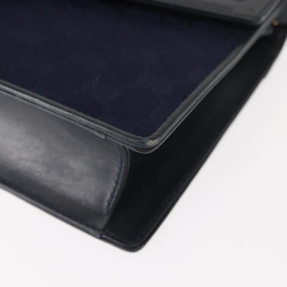 GUCCI GG Canvas Sherry Line Shoulder Bag Navy Gold Red Auth 148806