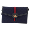 GUCCI GG Canvas Sherry Line Shoulder Bag Navy Gold Red Auth 148806-13