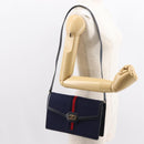 GUCCI GG Canvas Sherry Line Shoulder Bag Navy Gold Red Auth 148806-22