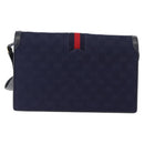 GUCCI GG Canvas Sherry Line Shoulder Bag Navy Gold Red Auth 148806-2