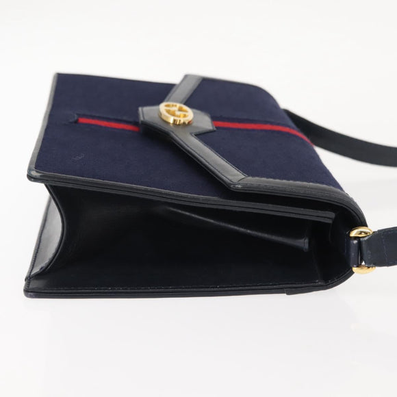 GUCCI GG Canvas Sherry Line Shoulder Bag Navy Gold Red Auth 148806