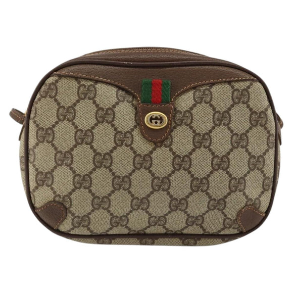 GUCCI GG Supreme Web Sherry Line Bag PVC Beige Gold Red 89 02 066 Auth 148807