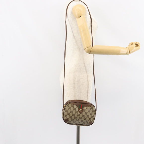 GUCCI GG Supreme Web Sherry Line Bag PVC Beige Gold Red 89 02 066 Auth 148807