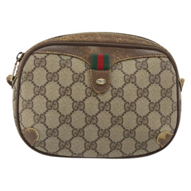 GUCCI GG Supreme Web Sherry Line Bag PVC Beige Gold Red 89 02 066 Auth 148808 - 0