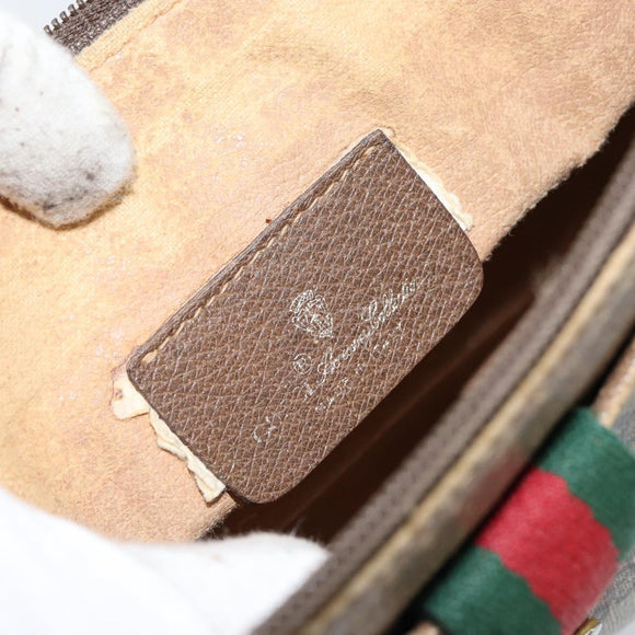 GUCCI GG Supreme Web Sherry Line Bag PVC Beige Gold Red 904 02 026 Auth 148810