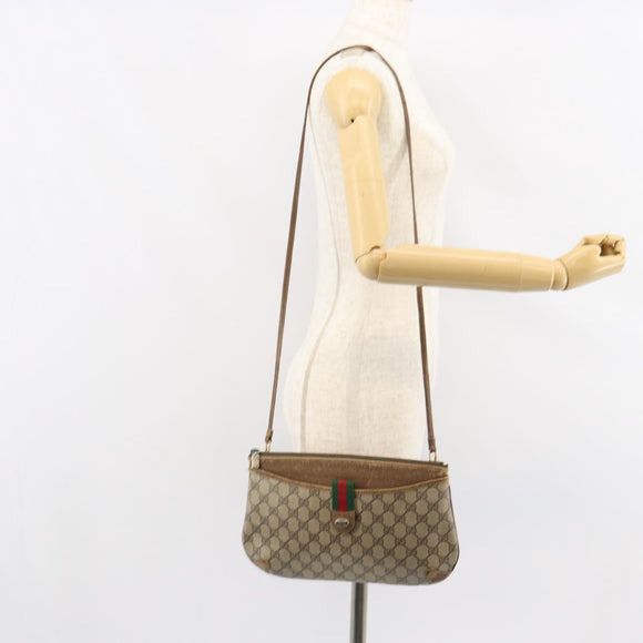 GUCCI GG Supreme Web Sherry Line Bag PVC Beige Gold Red 904 02 026 Auth 148810