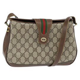 GUCCI GG Supreme Web Sherry Line Bag PVC Beige Gold 116 02 076 Auth 148812