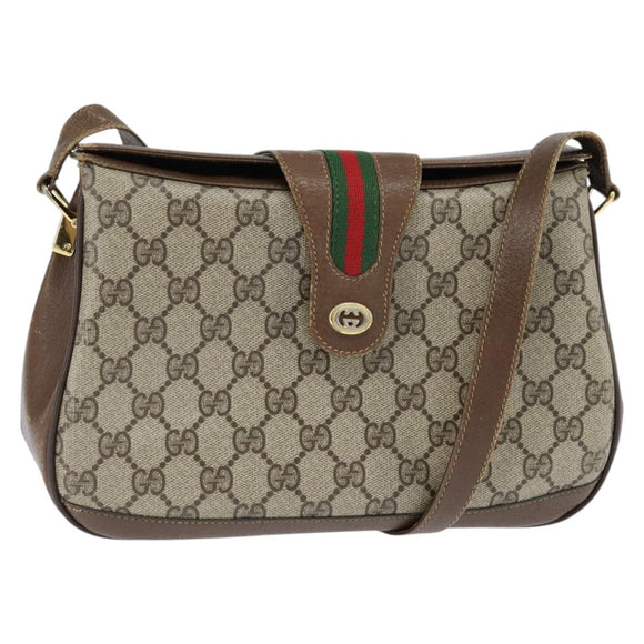 GUCCI GG Supreme Web Sherry Line Bag PVC Beige Gold 116 02 076 Auth 148812